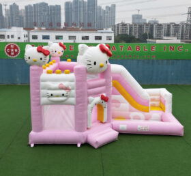 T2-8799 Надувной батут в стиле Hello Kitty с горкой и бассейном