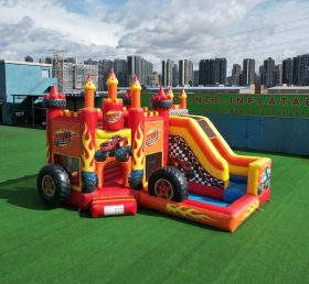 T2-8778 Батут в тематике Blaze Monster с горкой и бассейном