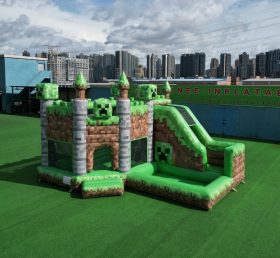 T2-8807 Надувной батут в стиле Minecraft с горкой и бассейном