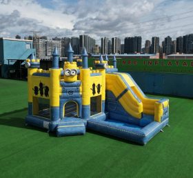 T2-8808 Батут в тематике Миньонов с горкой и бассейном