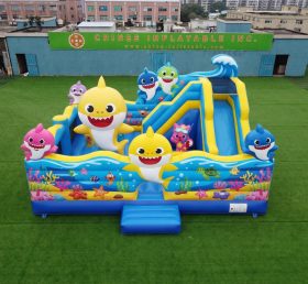 T2-8860 Надувной батут в стиле Baby Shark с горкой