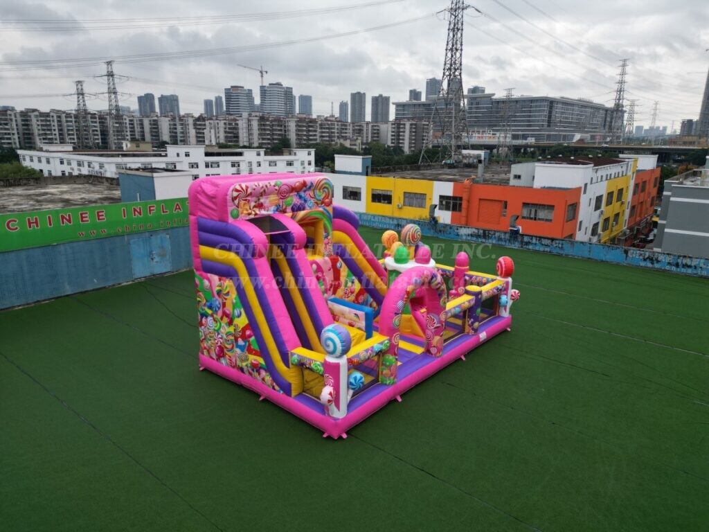T6-8488B Candy-Themed Inflatable Fun City Slide Combo