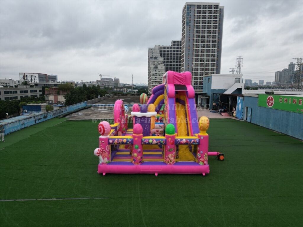 T6-8488B Candy-Themed Inflatable Fun City Slide Combo